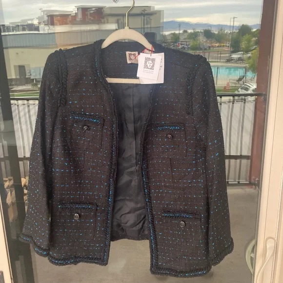 Anne Klein Black and Blue tweed blazer - Picture 3 of 12